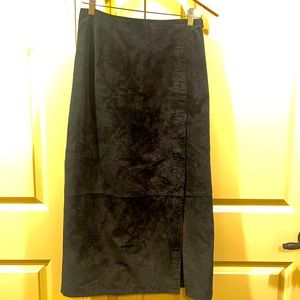 Vintage 90s Charter Club Black Suede Leather Midi Skirt Size 6P